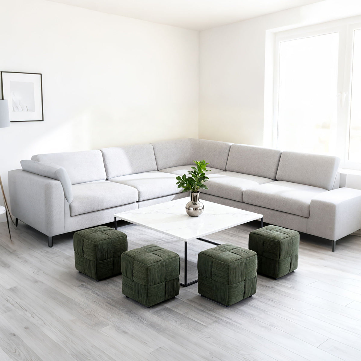 Square Ottoman Foot Rest with Woven Corduroy Design - Fabric