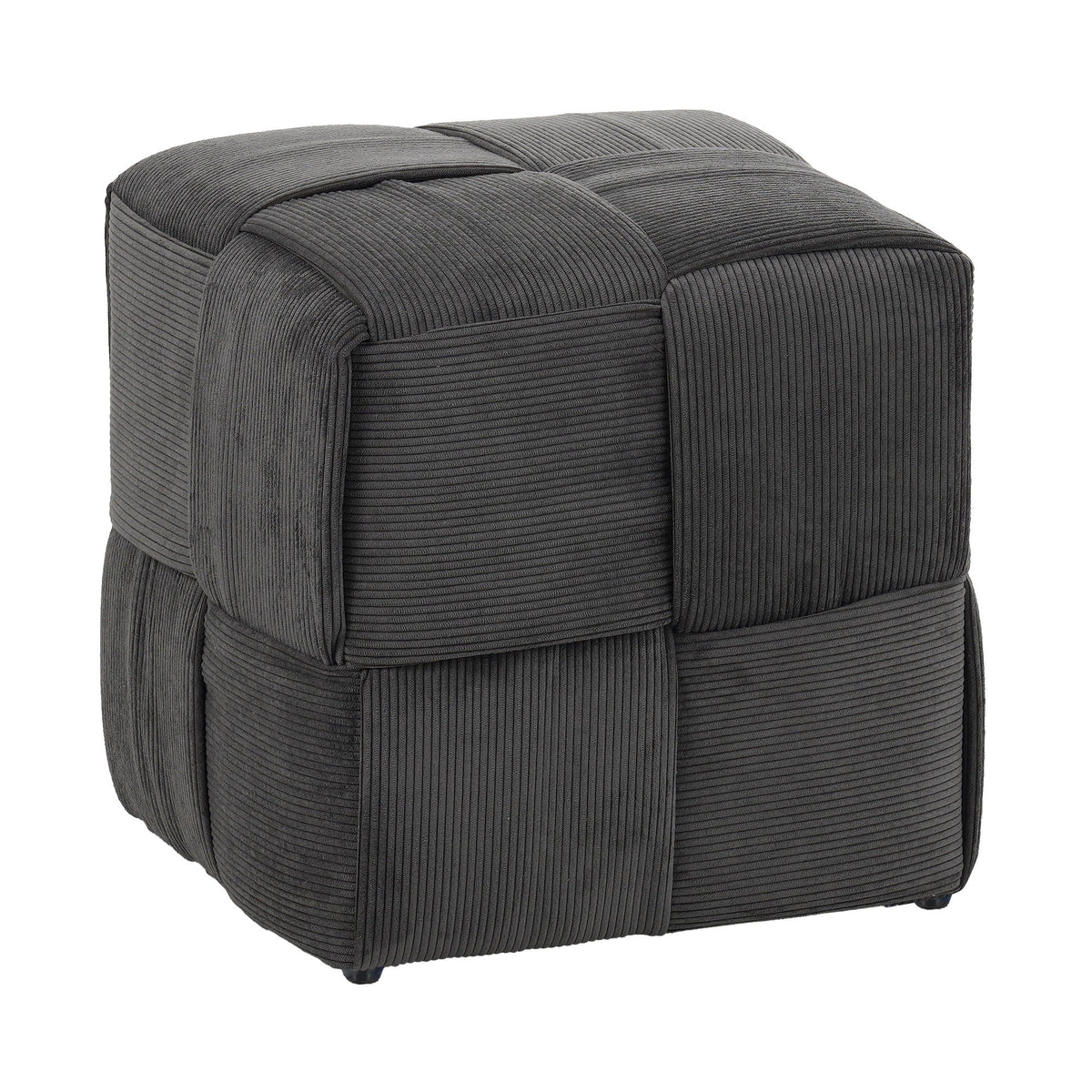 Square Ottoman Foot Rest with Woven Corduroy Design - Fabric