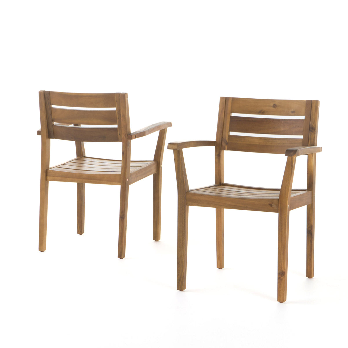 Stamford Dining Chairs Set of 2, Acacia Wood Patio Armchair - Teak Finish