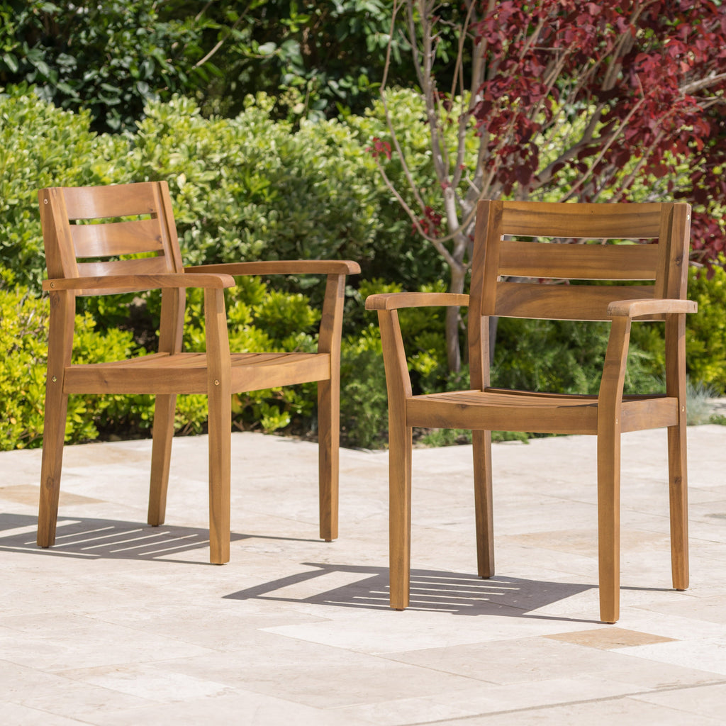 Stamford Dining Chairs Set of 2, Acacia Wood Patio Armchair - Teak Finish