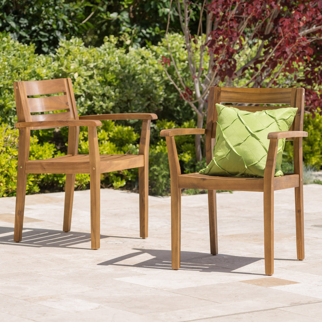 Stamford Dining Chairs Set of 2, Acacia Wood Patio Armchair - Teak Finish