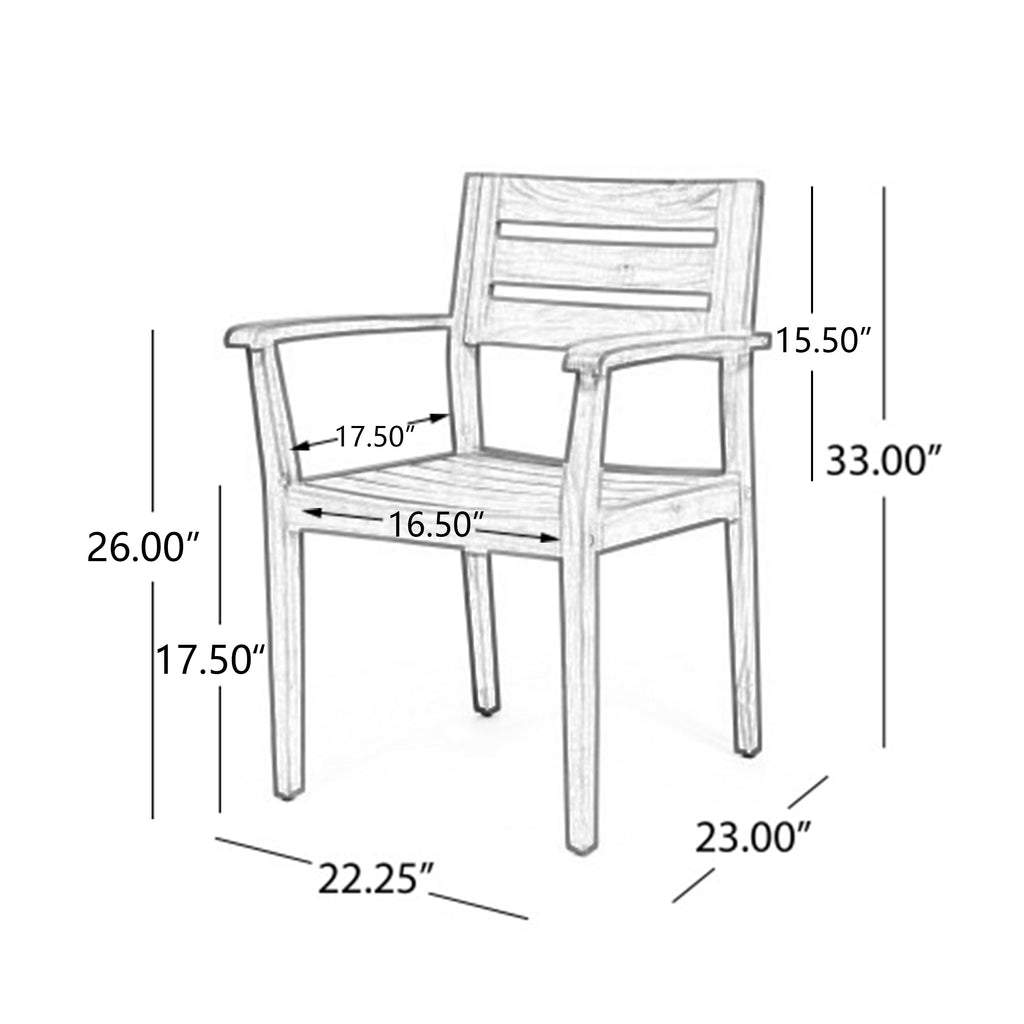 Stamford Dining Chairs Set of 2, Acacia Wood Patio Armchair - Teak Finish