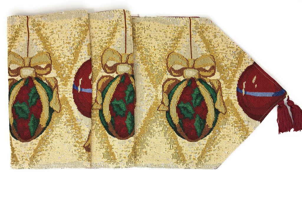 DaDa Bedding Elegant Christmas Ornaments Gold Red Tapestry Dining Table Runner (6139)