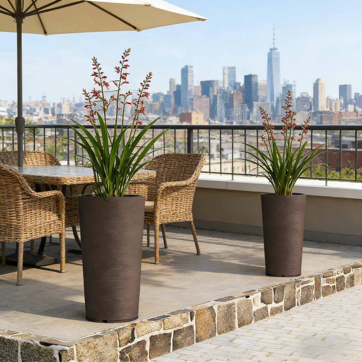 Tall Stackable Planters Set of 2 with Flexible Drainage - Brown