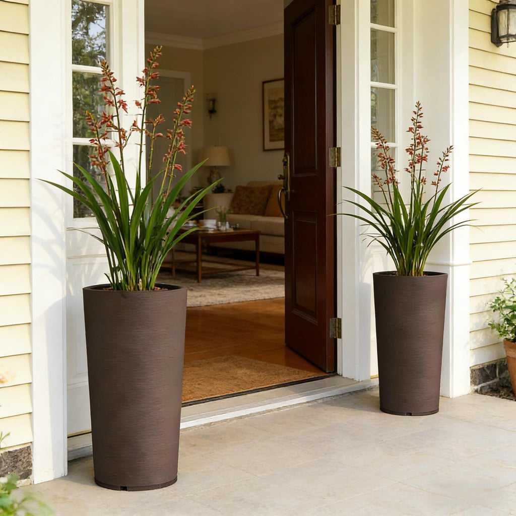 Tall Stackable Planters Set of 2 with Flexible Drainage - Brown