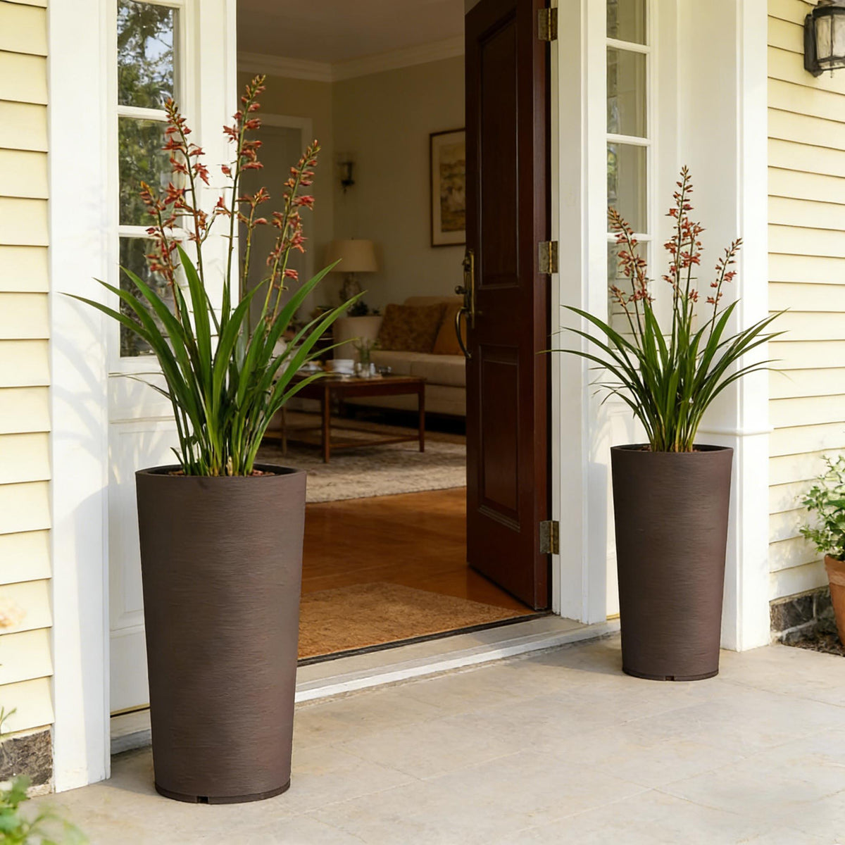 Tall Stackable Planters Set of 2 with Flexible Drainage - Brown
