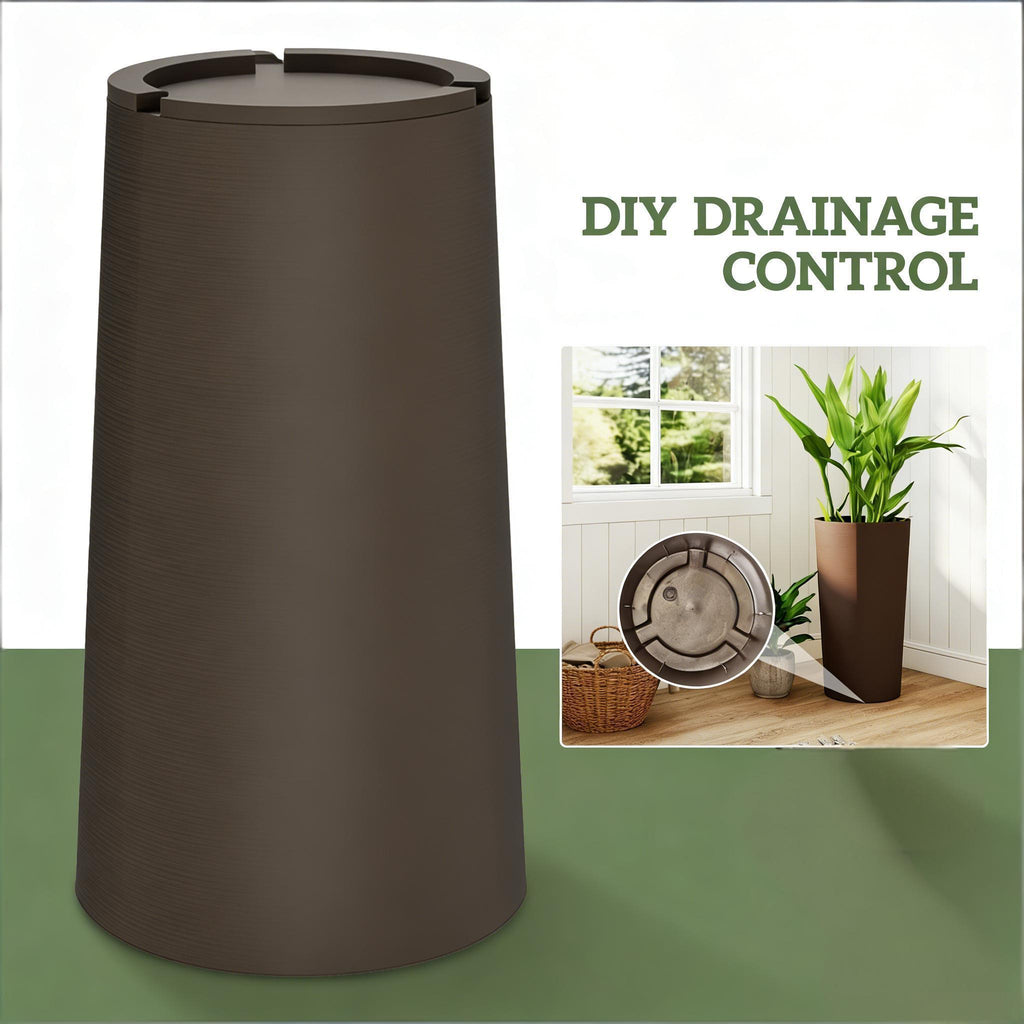 Tall Stackable Planters Set of 2 with Flexible Drainage - Brown