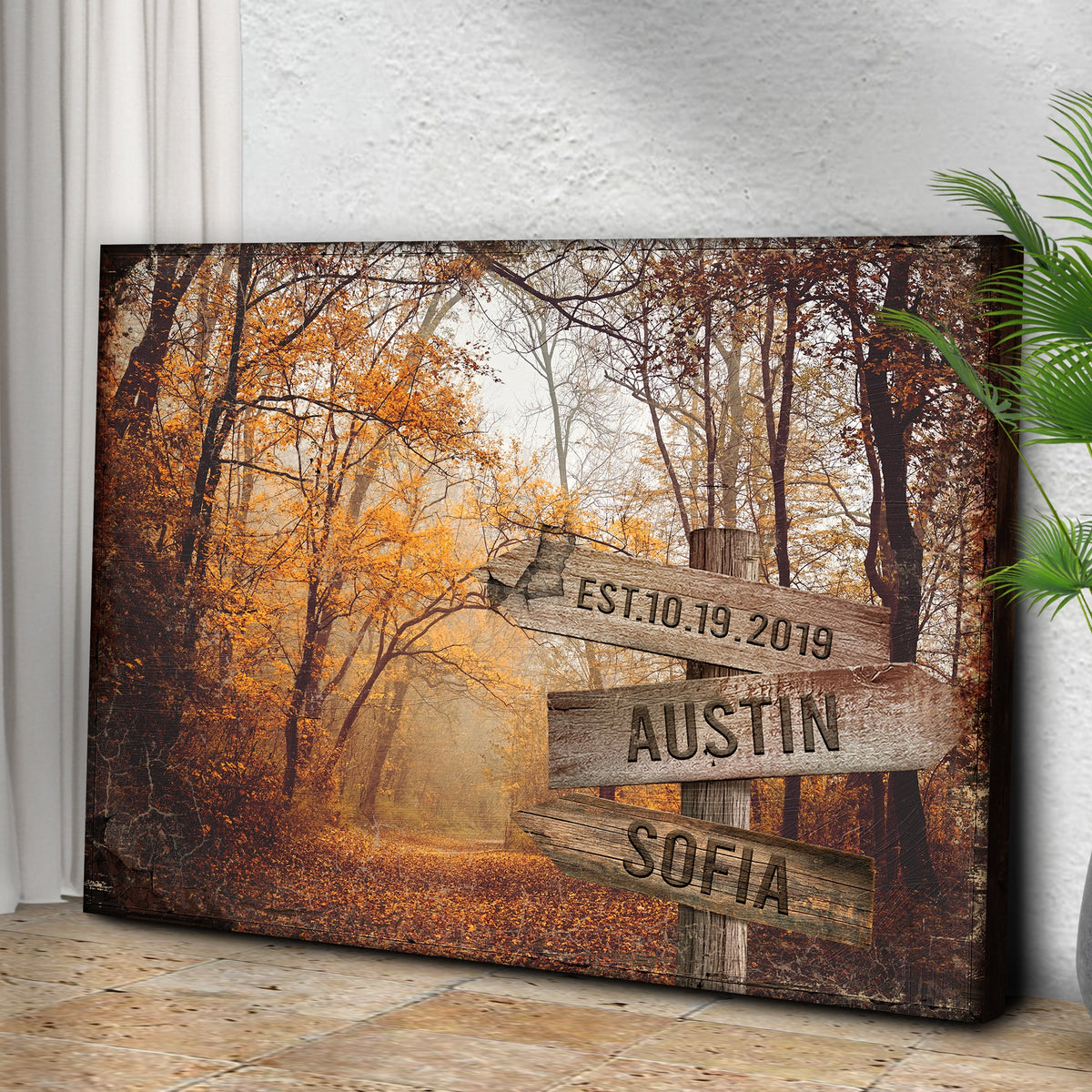 Autumn Road Couple Name Sign