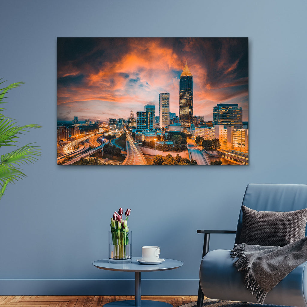 Atlanta City Night Skyline Canvas Wall Art