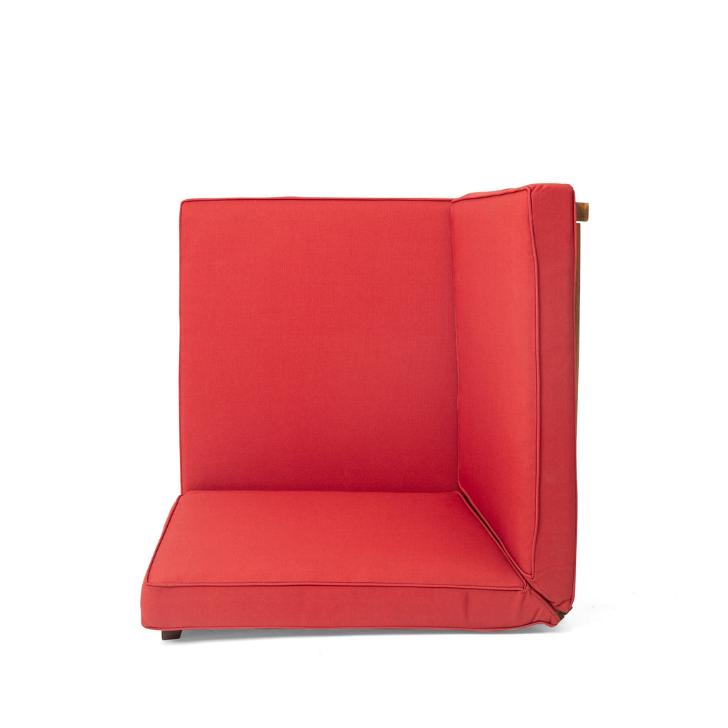 Acacia Wood Sectional Sofa Set with Water-Resistant Cushions - Teak & Red