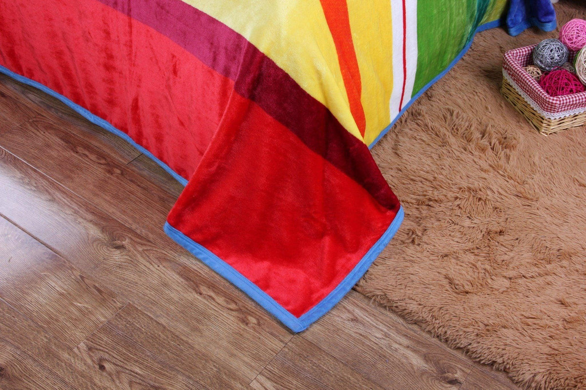 DaDa Bedding Colorful Striped Rainbow Reversible Plush Luxe Flannel Fleece Throw Blanket (XY9867)