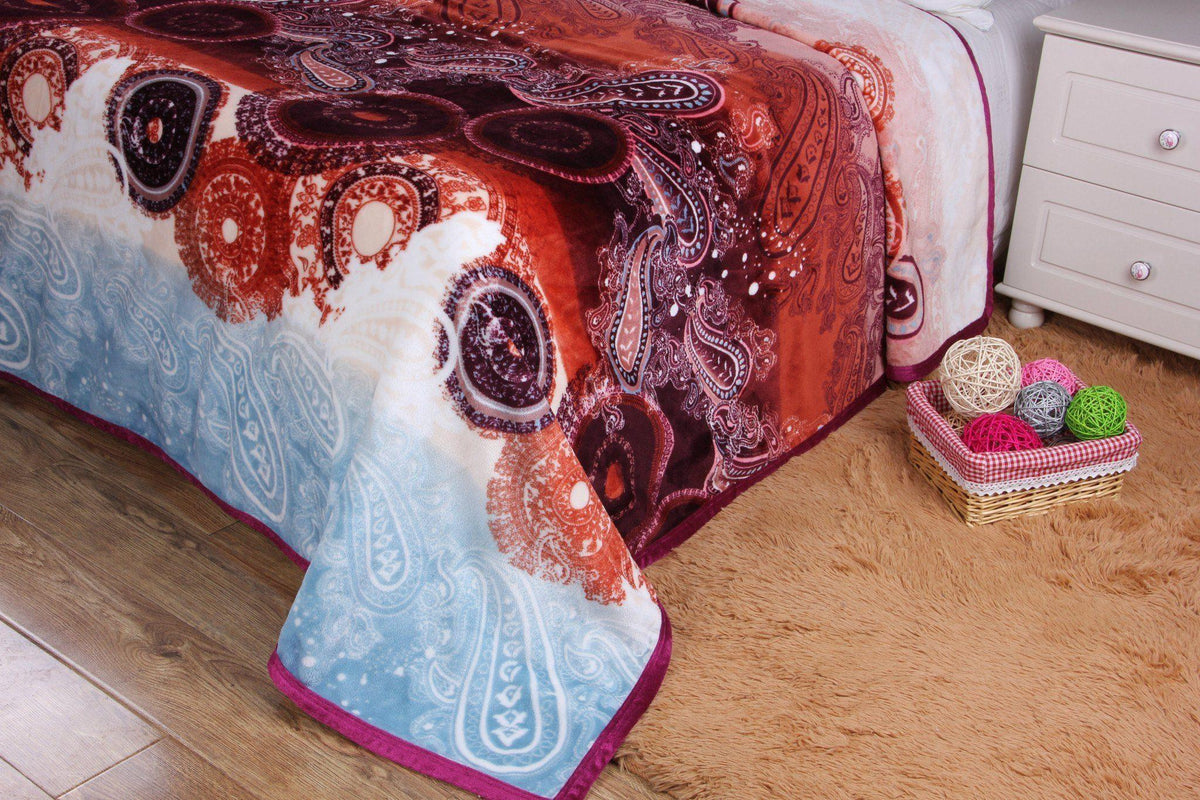 DaDa Bedding Paisley Dreams Floral Burgundy Mink Fleece Flannel Throw Blanket (XY0025)
