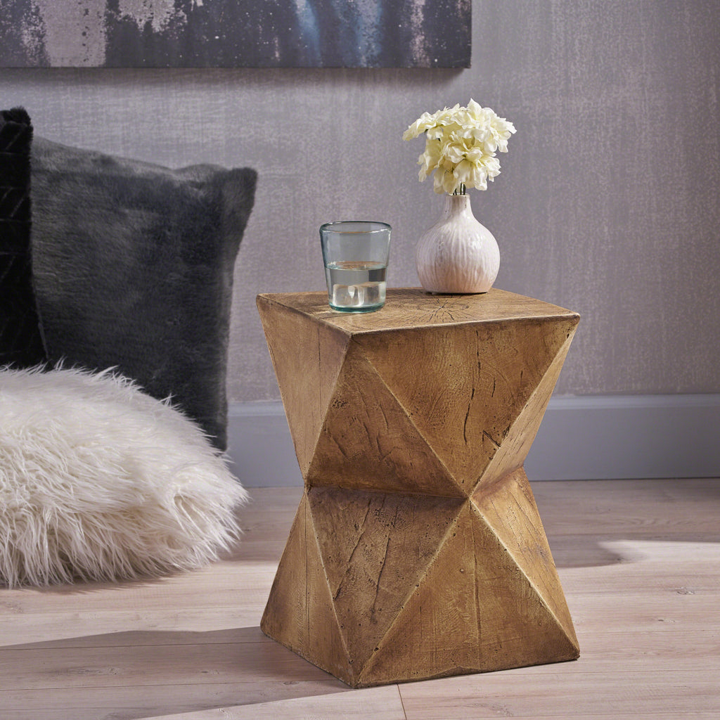 Waylon Side Table with Hourglass Design - Modern Concrete, 12.5" W x 17.75" H