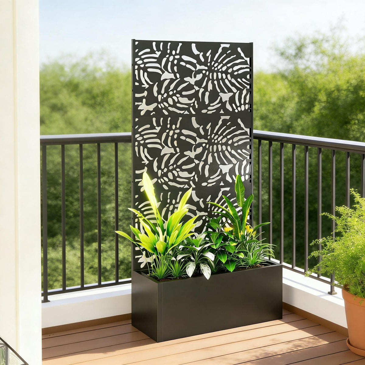 Trellis Planter with Spacious Metal Box and Efficient Drainage - Black