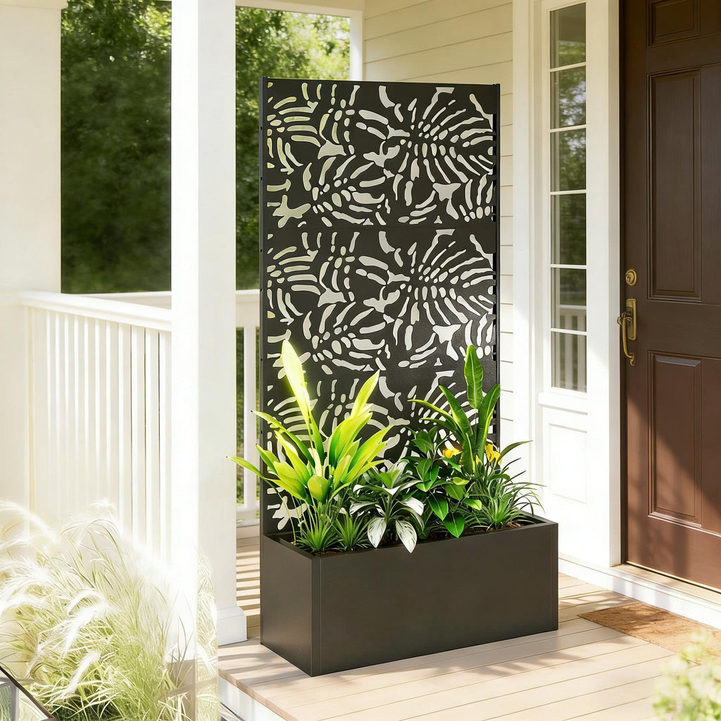 Trellis Planter with Spacious Metal Box and Efficient Drainage - Black