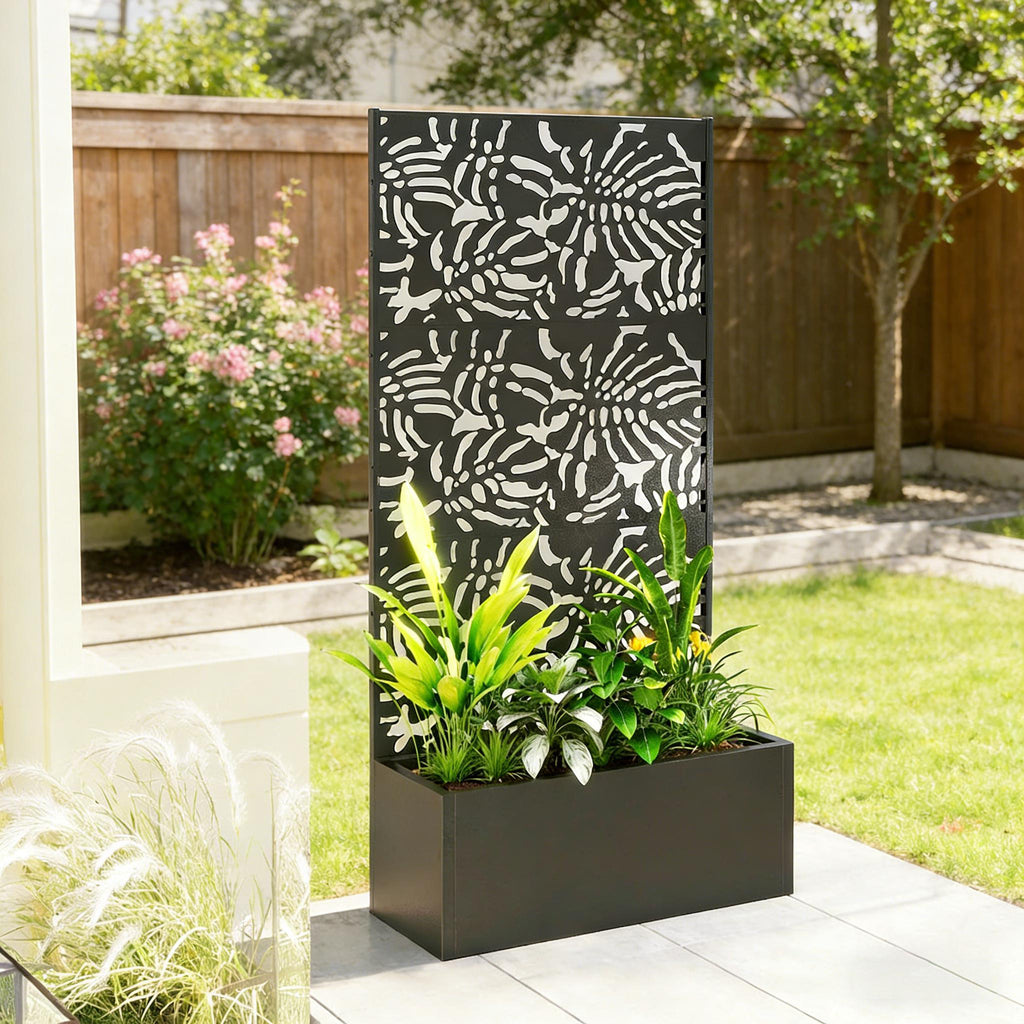 Trellis Planter with Spacious Metal Box and Efficient Drainage - Black