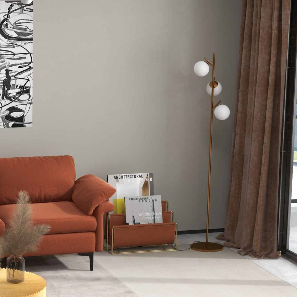 Living Room Set: Floor Lamp + Accent Chair + 3-Seat Sofa