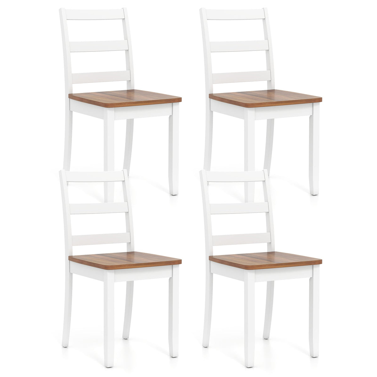 Set of 4 Wood Dining Chairs with Solid Rubber Wood Legs