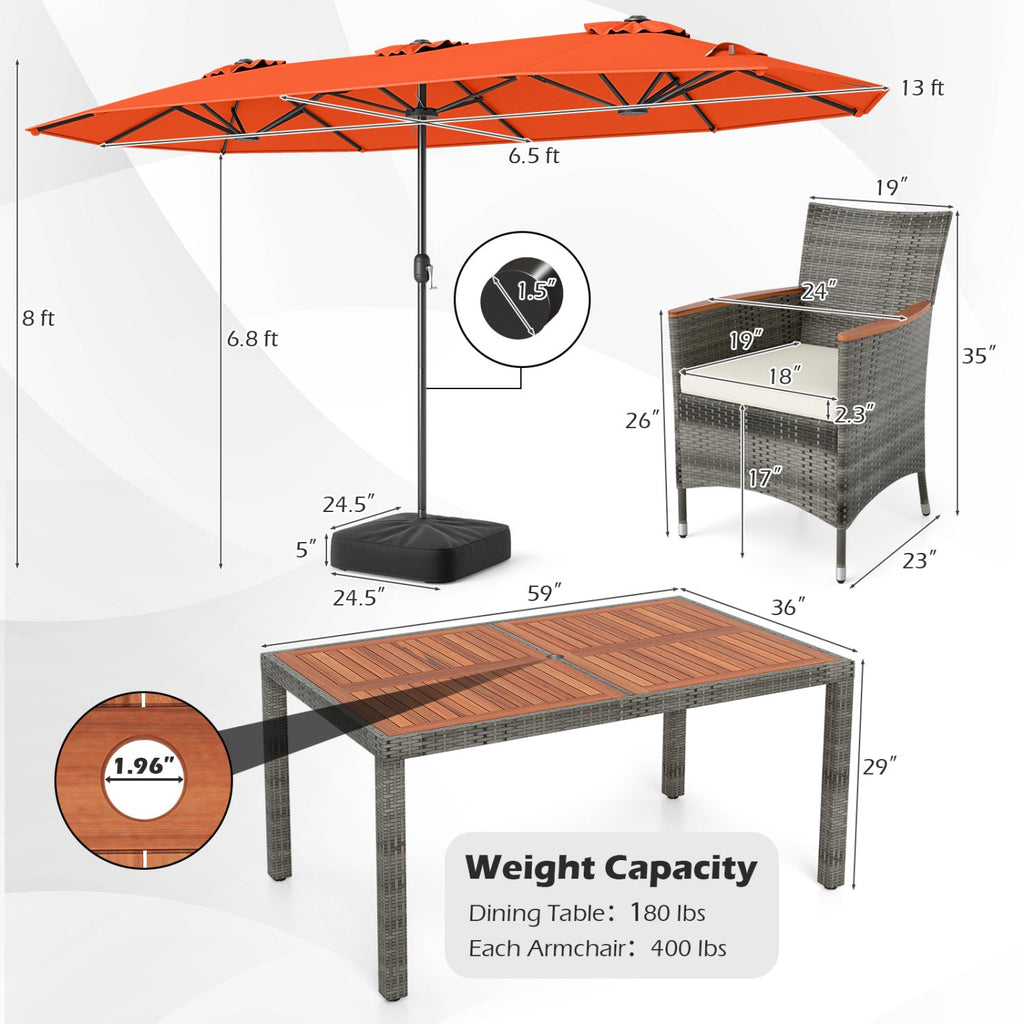 8-Piece Patio Dining Set with Double-Sided Market Umbrella