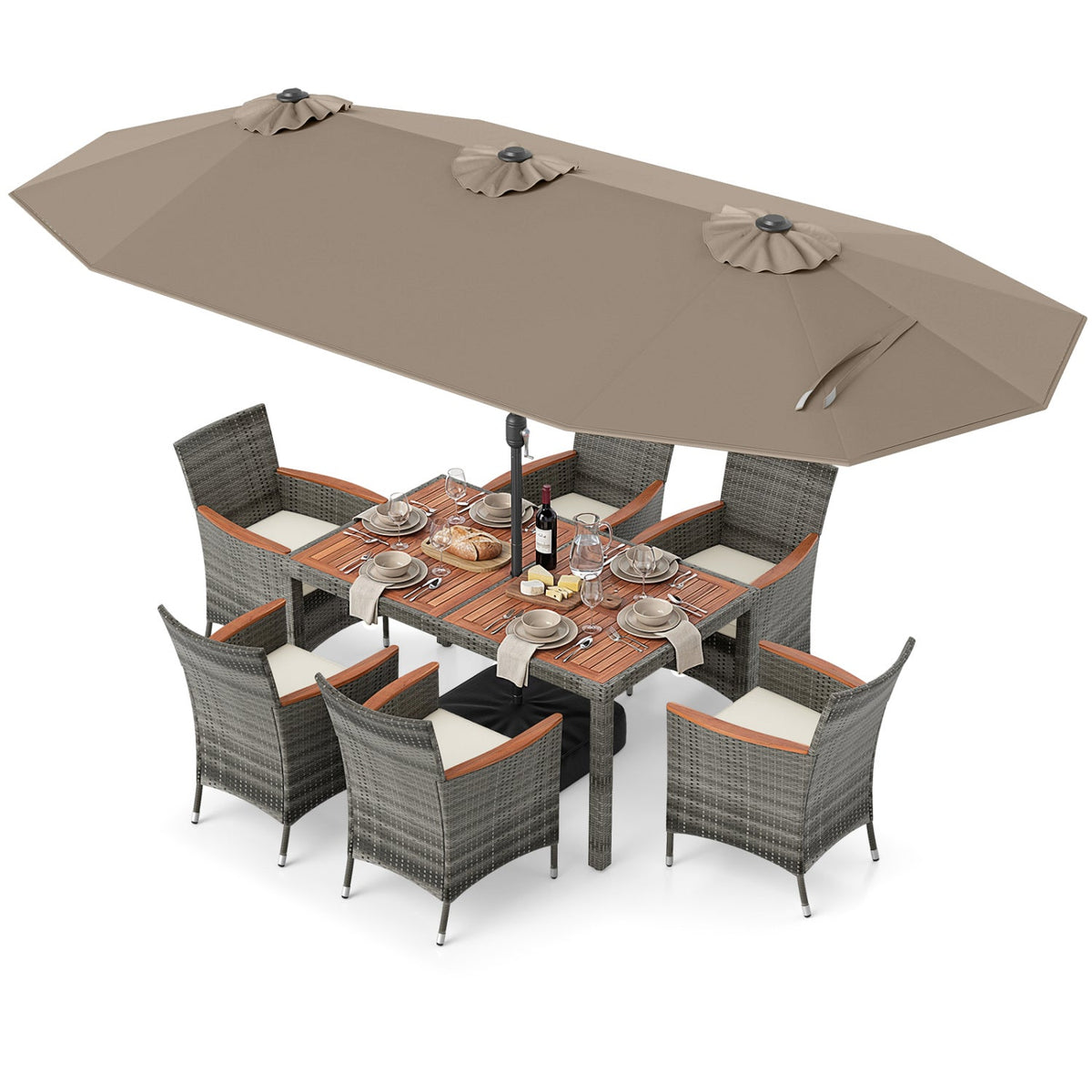 8-Piece Patio Dining Set with Double-Sided Market Umbrella