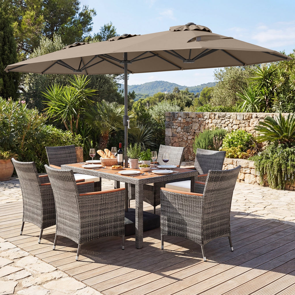 8-Piece Patio Dining Set with Double-Sided Market Umbrella