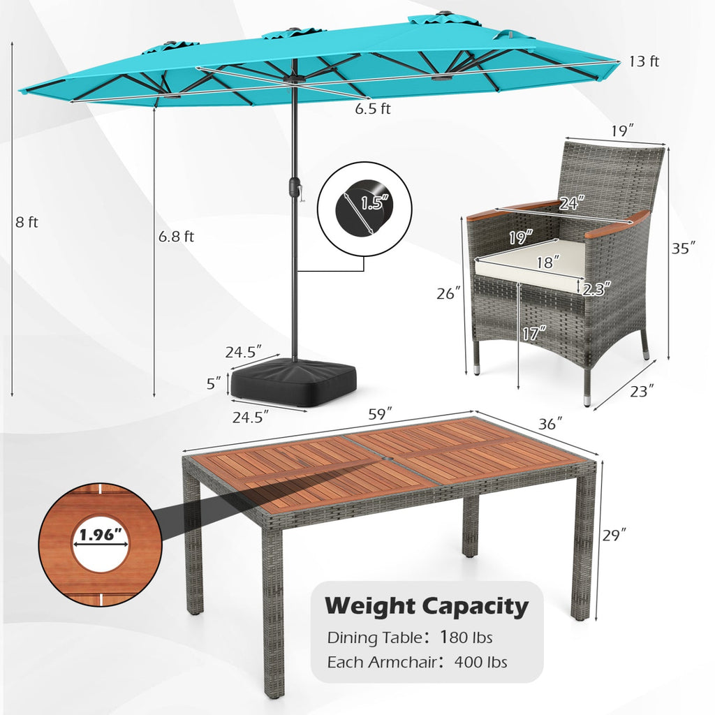 8-Piece Patio Dining Set with Double-Sided Market Umbrella