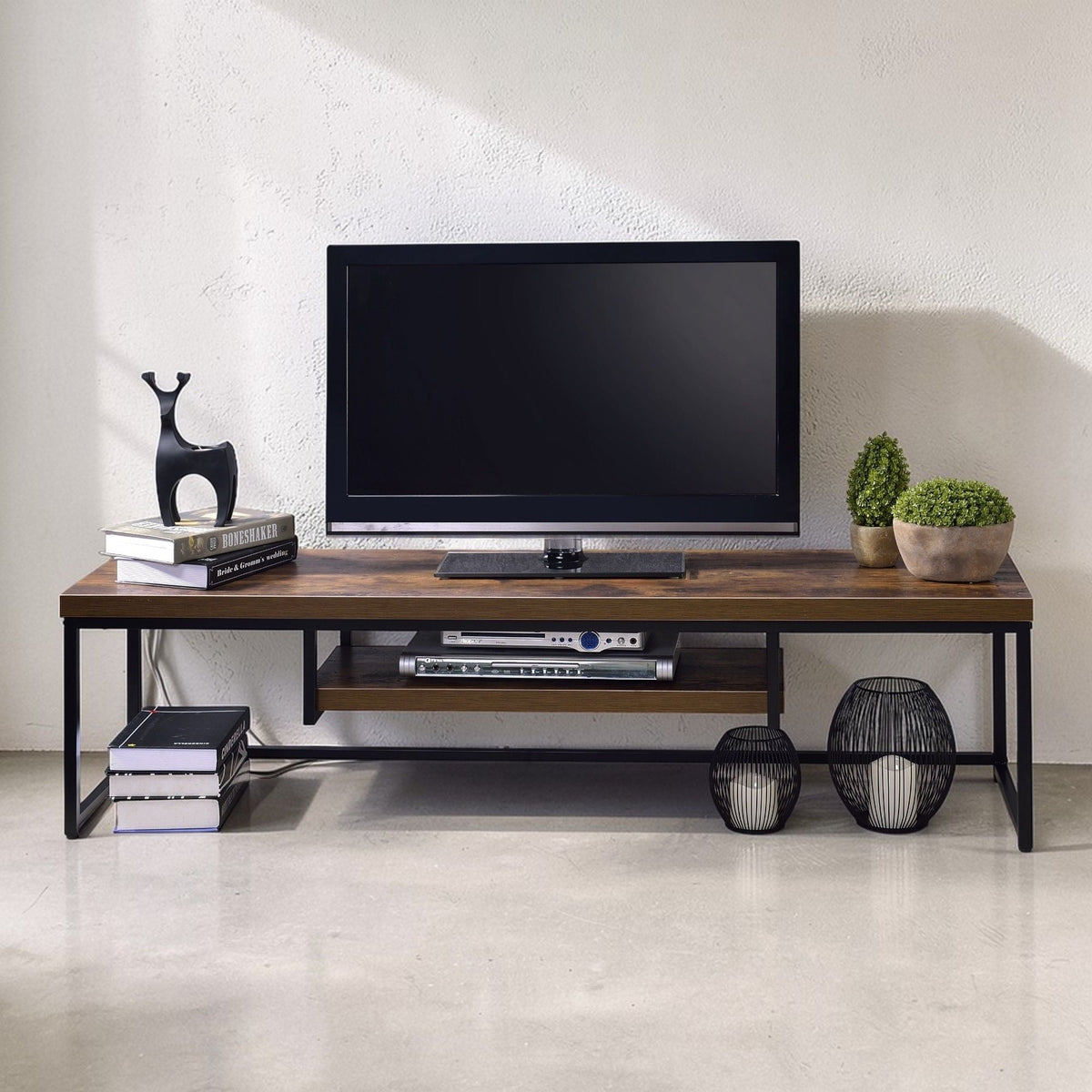 Compact TV Stand with Open Media Shelf - Light Brown or Dark Brown