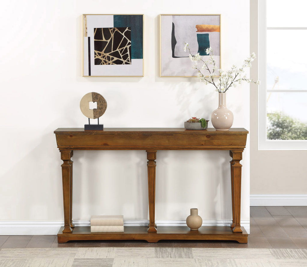 Garrison Wooden Console Table with Base Shelf - Light Brown