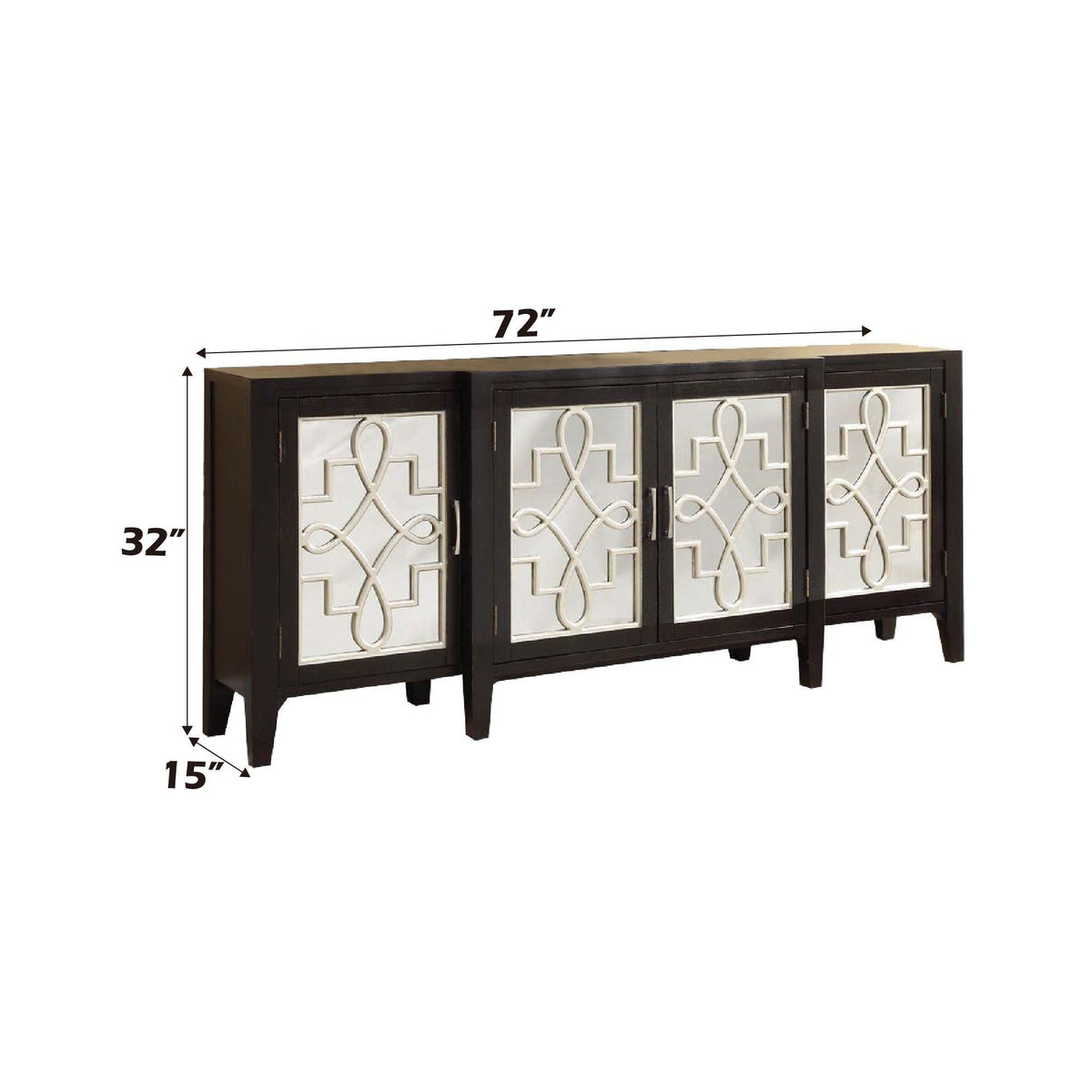 Mirrored Accent Console Cabinet with Solid Wood Legs - Black or Gray