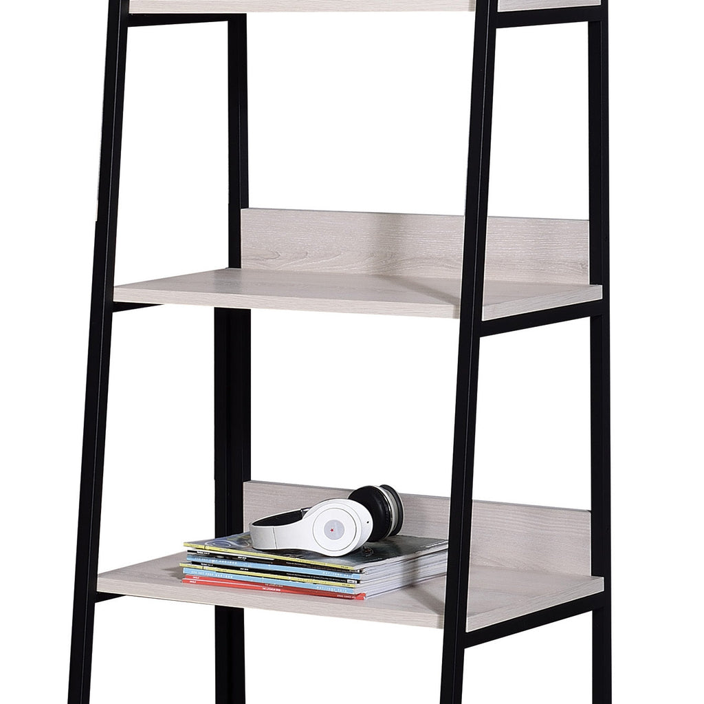Natural & Black Ladder Bookshelf with 5 Fixed Shelves - 24" Wide