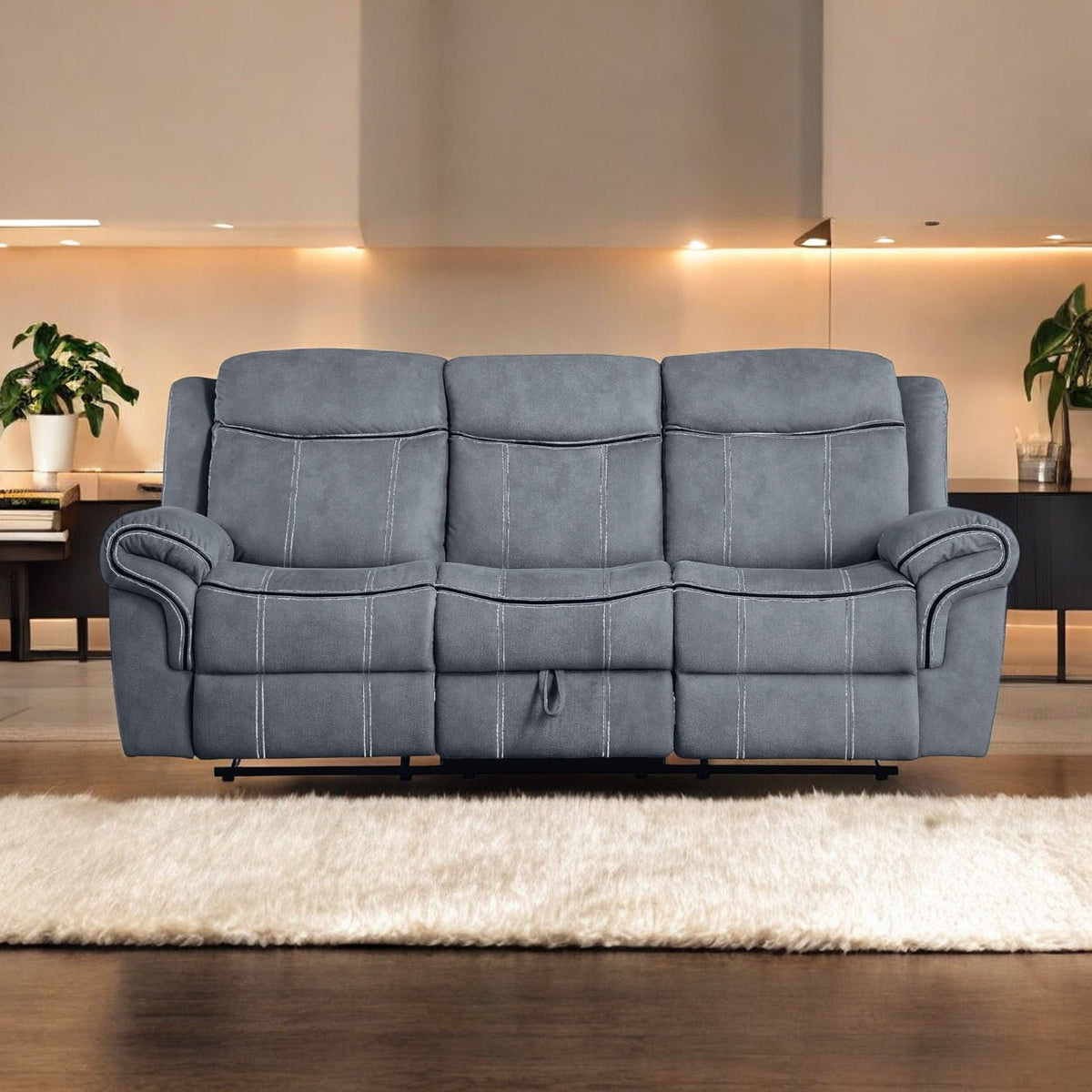 Two Tone Reclining Sofa with USB Ports and Drop Down Table - Dark Gray or Dark Brown
