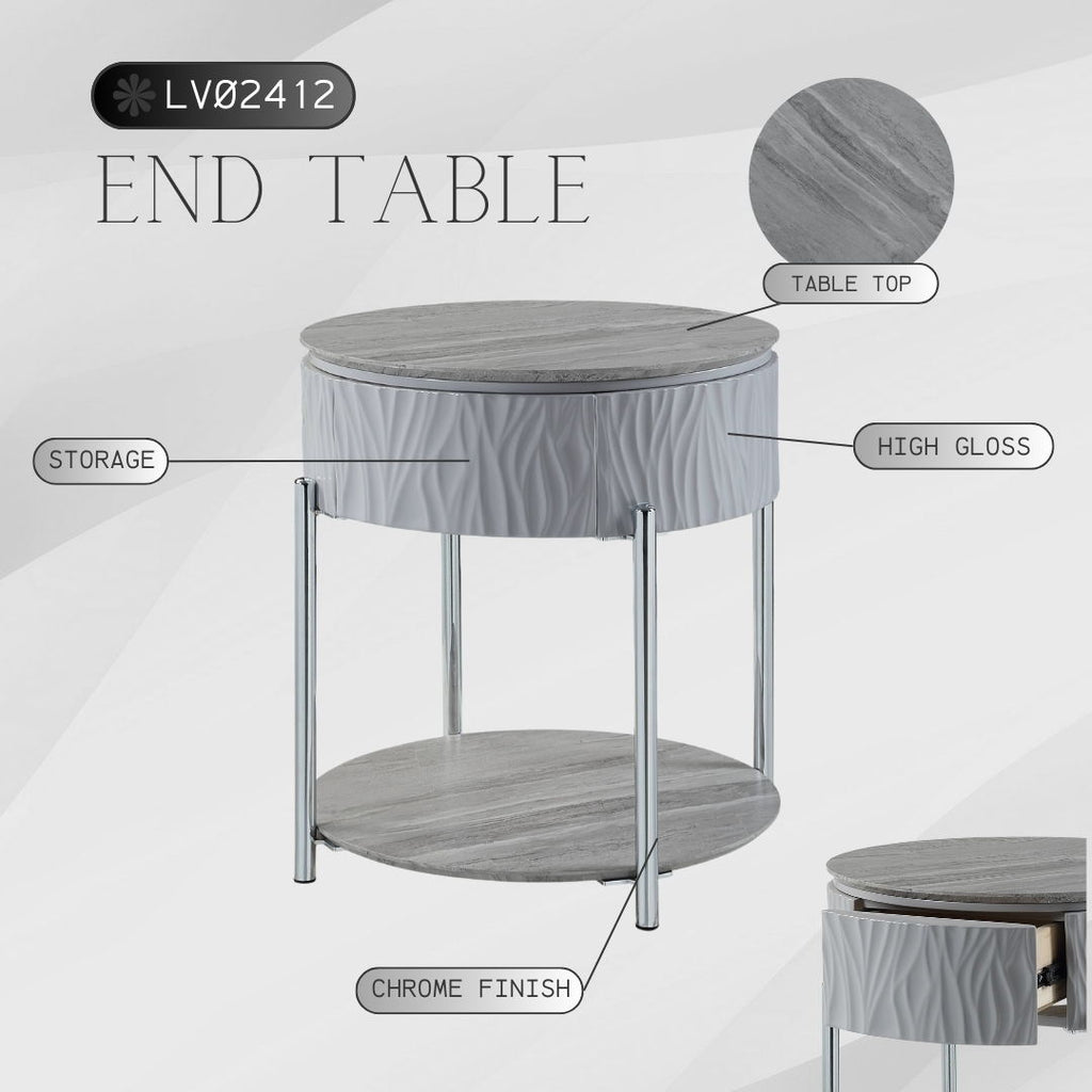 Yukino High Gloss Sofa Table with Sleek Metal Legs - Gray