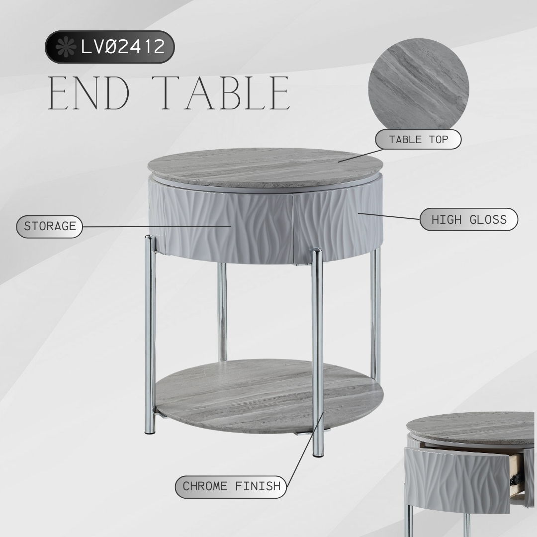 Yukino High Gloss Sofa Table with Sleek Metal Legs - Gray