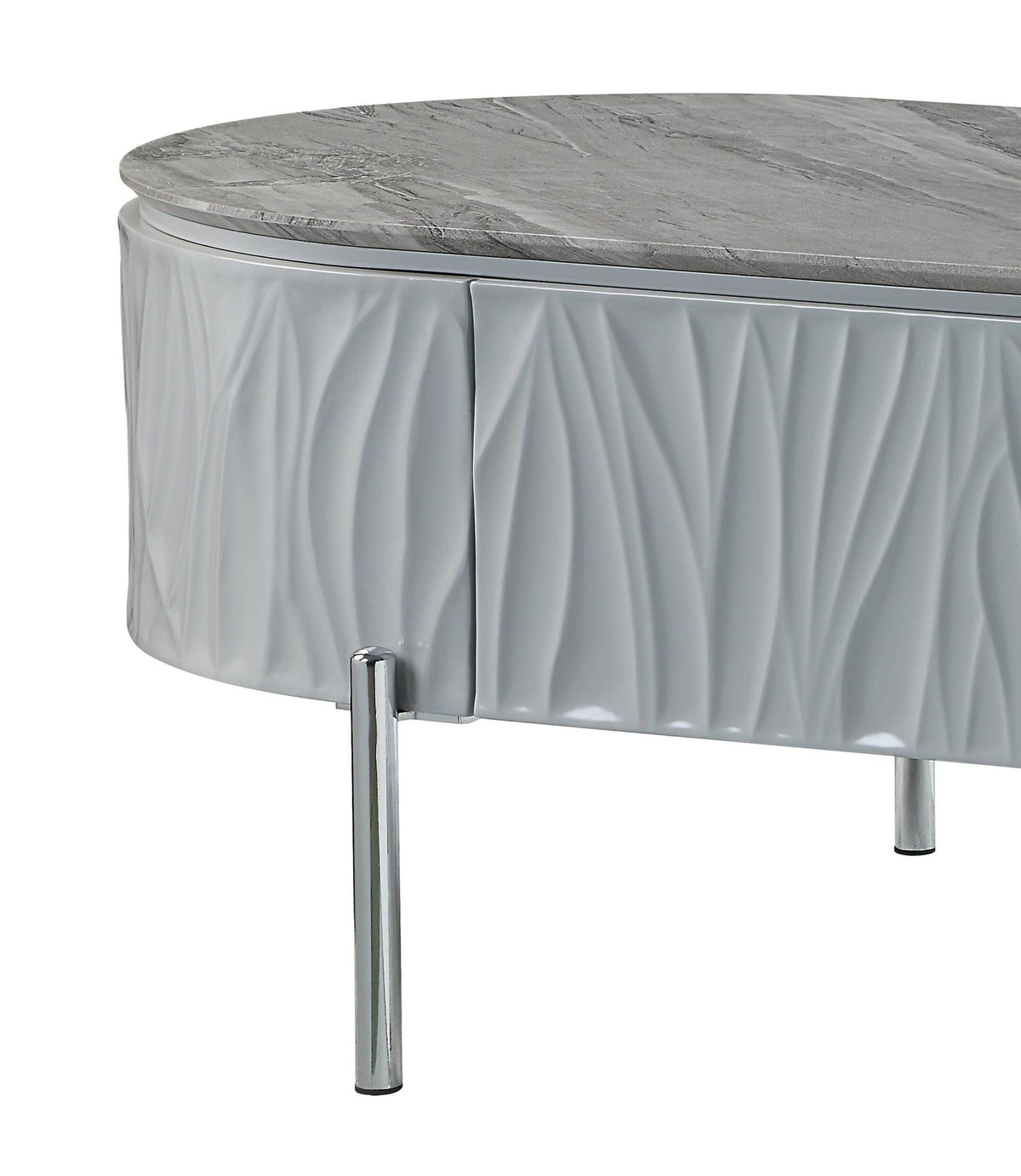 Yukino High Gloss Sofa Table with Sleek Metal Legs - Gray