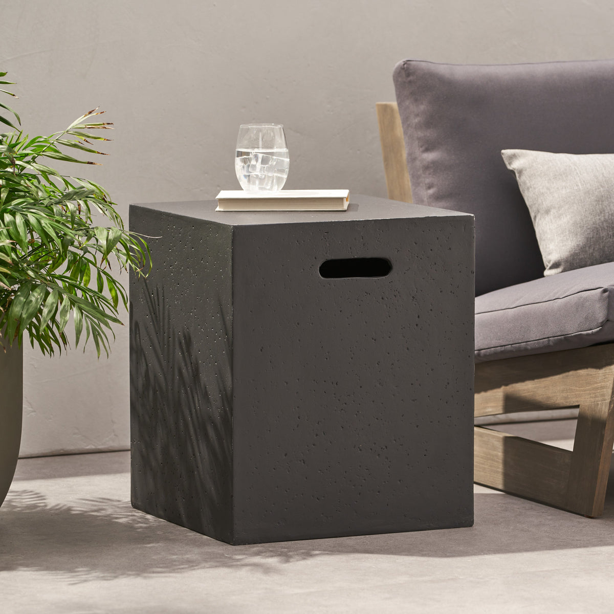 MGO Tank Holder Outdoor Side Table with Smooth Surface - Dark Grey