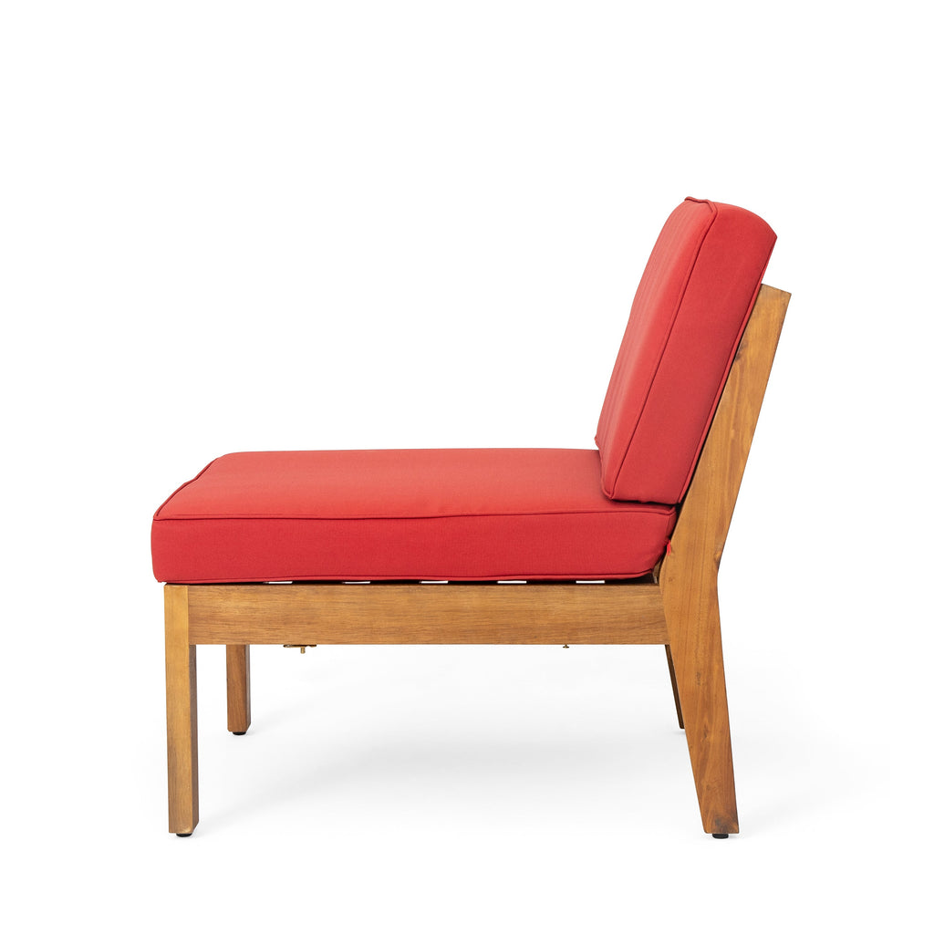 Acacia Wood Sectional Sofa Set with Water-Resistant Cushions - Teak & Red