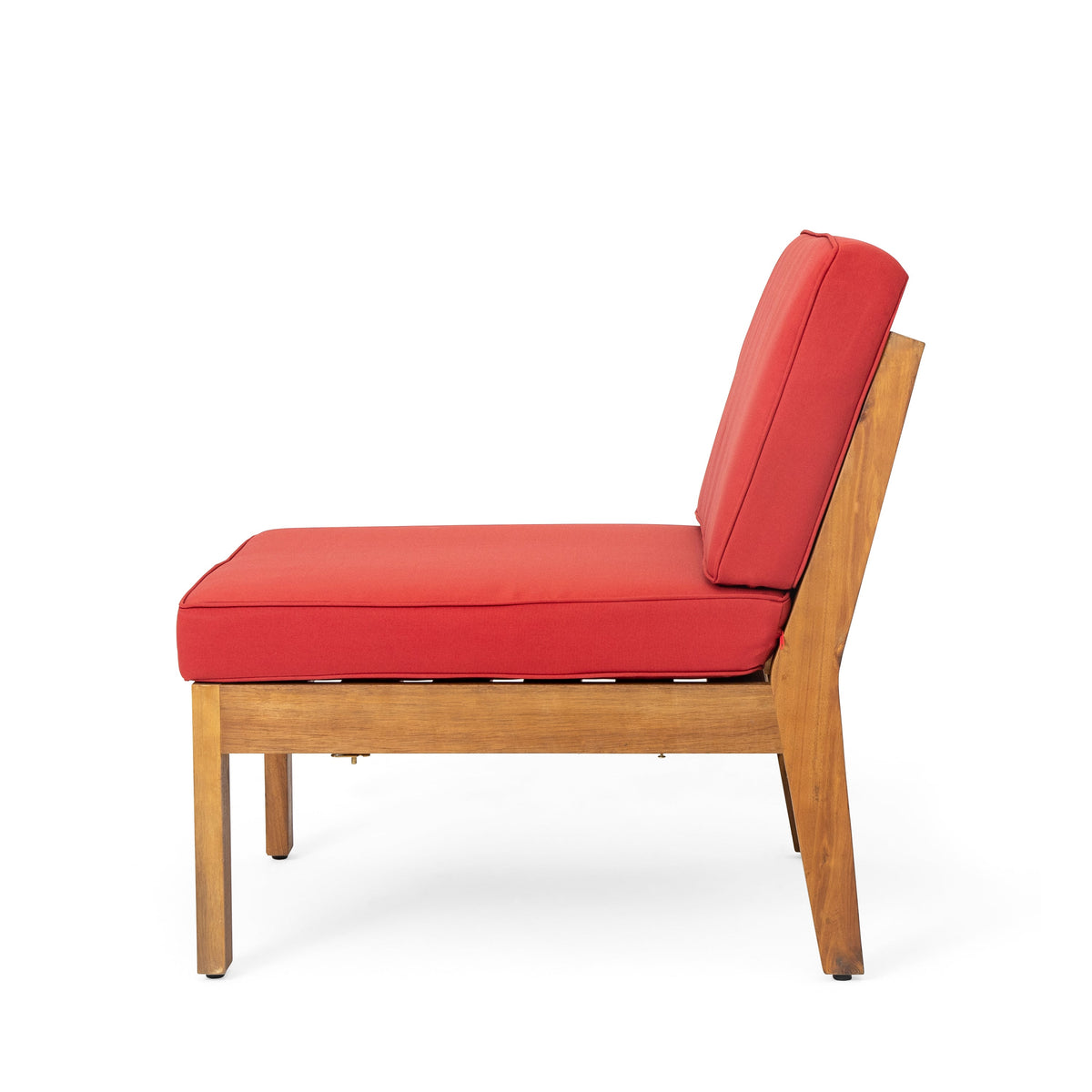 Acacia Wood Sectional Sofa Set with Water-Resistant Cushions - Teak & Red