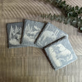 Rustic Slate Coaster Set – Wildlife Scene Engravings | Bear, Moose, Elk, Bison