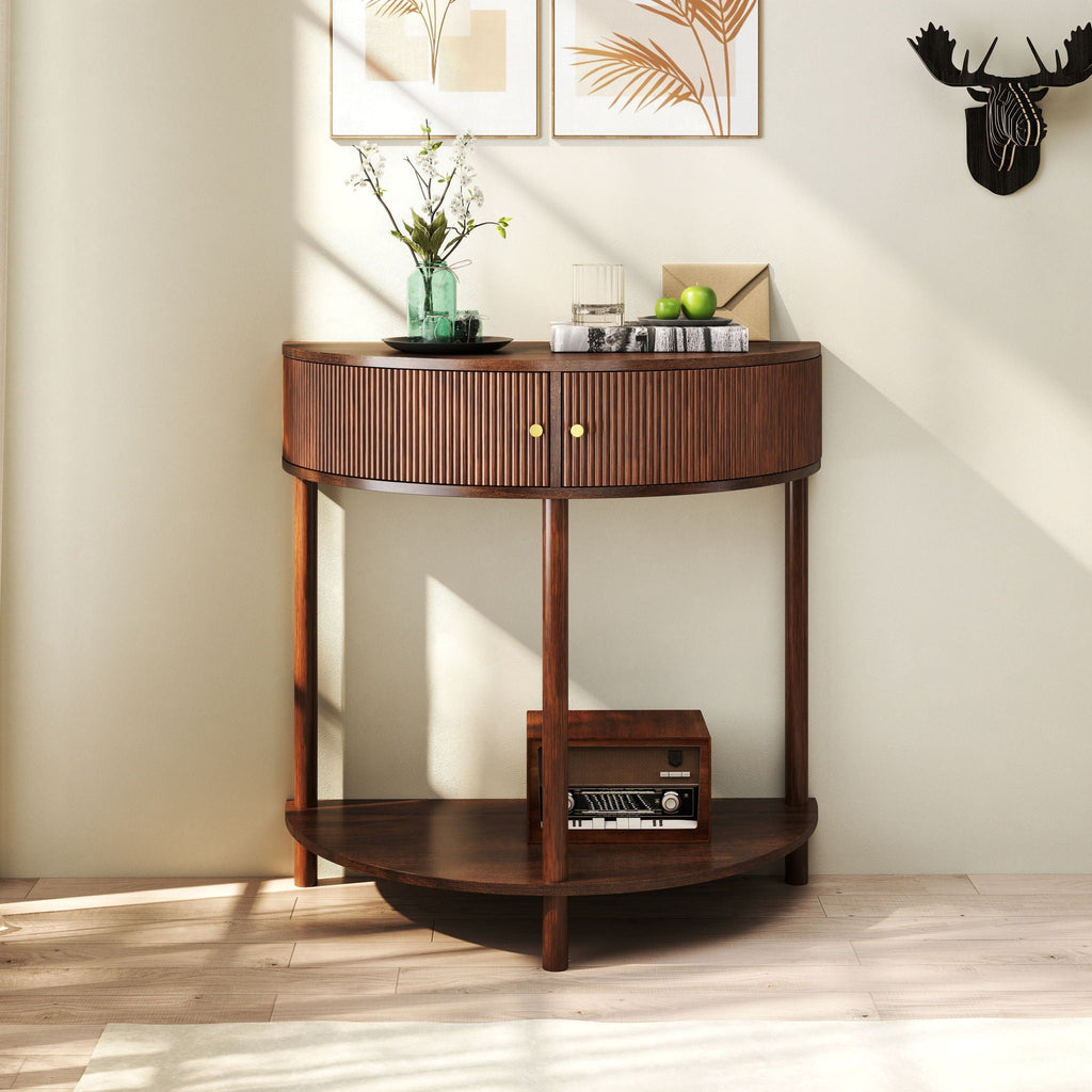 Demi Lune Console Table with 2 Storage Drawers - White, Dark Gray, Dark Brown