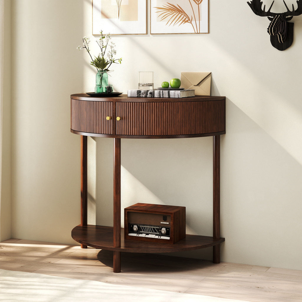 Demi Lune Console Table with 2 Storage Drawers - White, Dark Gray, Dark Brown