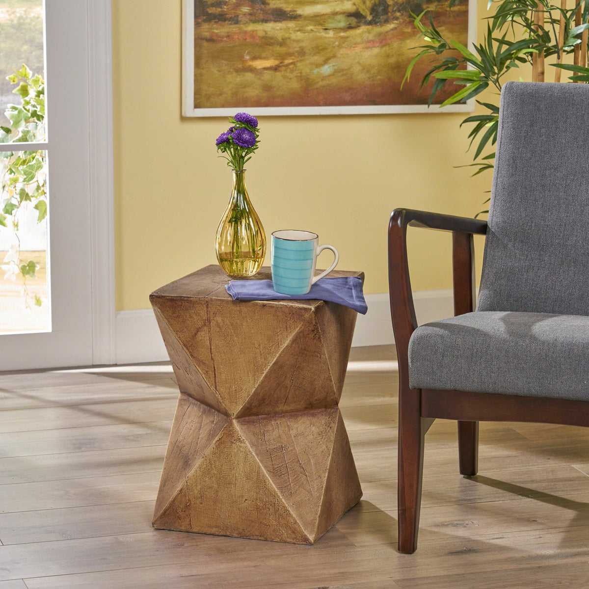 Waylon Side Table with Hourglass Design - Modern Concrete, 12.5" W x 17.75" H
